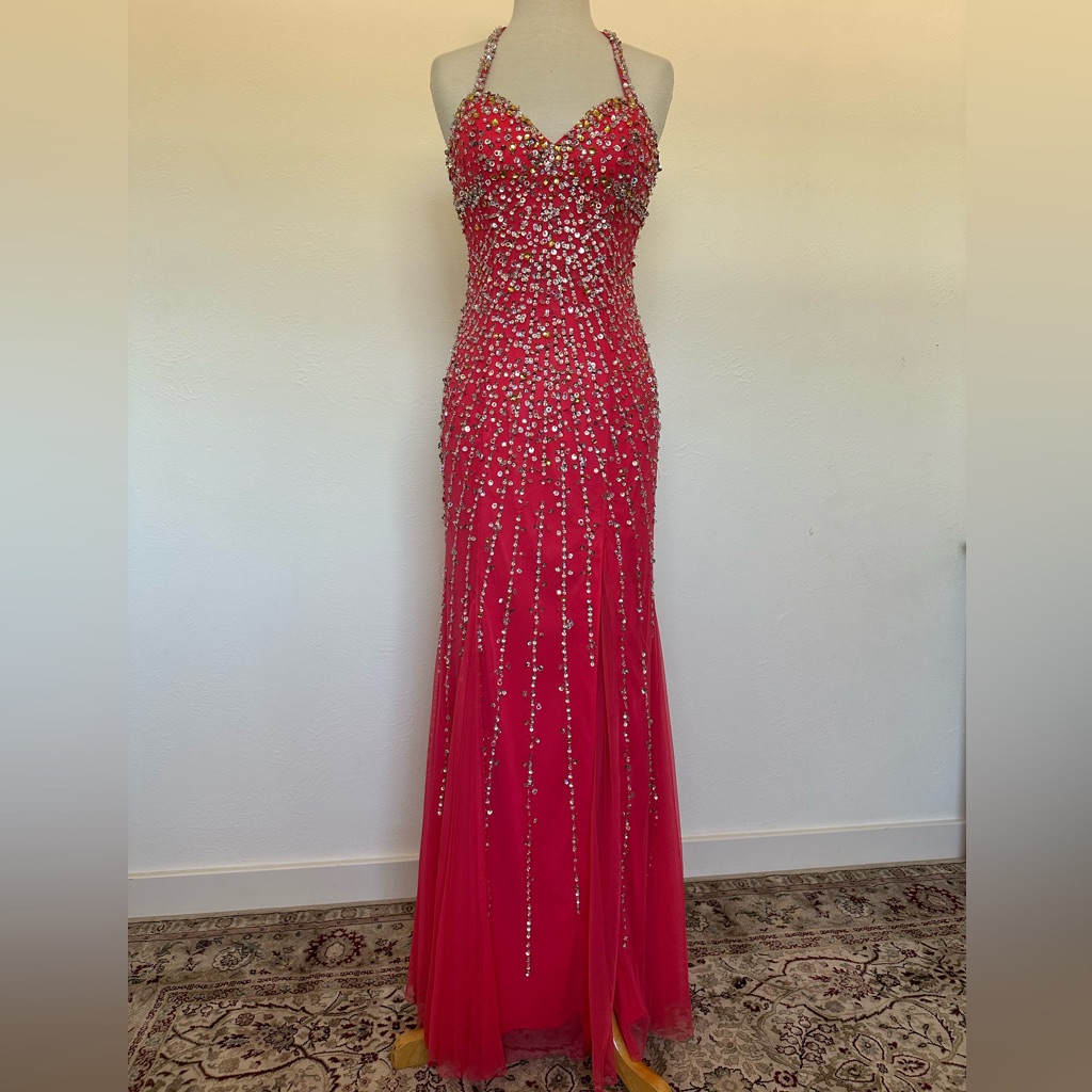 Flamingo Pink Bejeweled Formal Dress Y2k